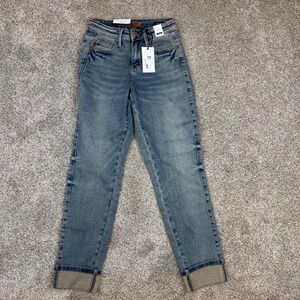 Judy Blue Mid Rise Boyfriend Jeans Medium Wash Cuffed Denim 0/24 NEW SKU85156-0
